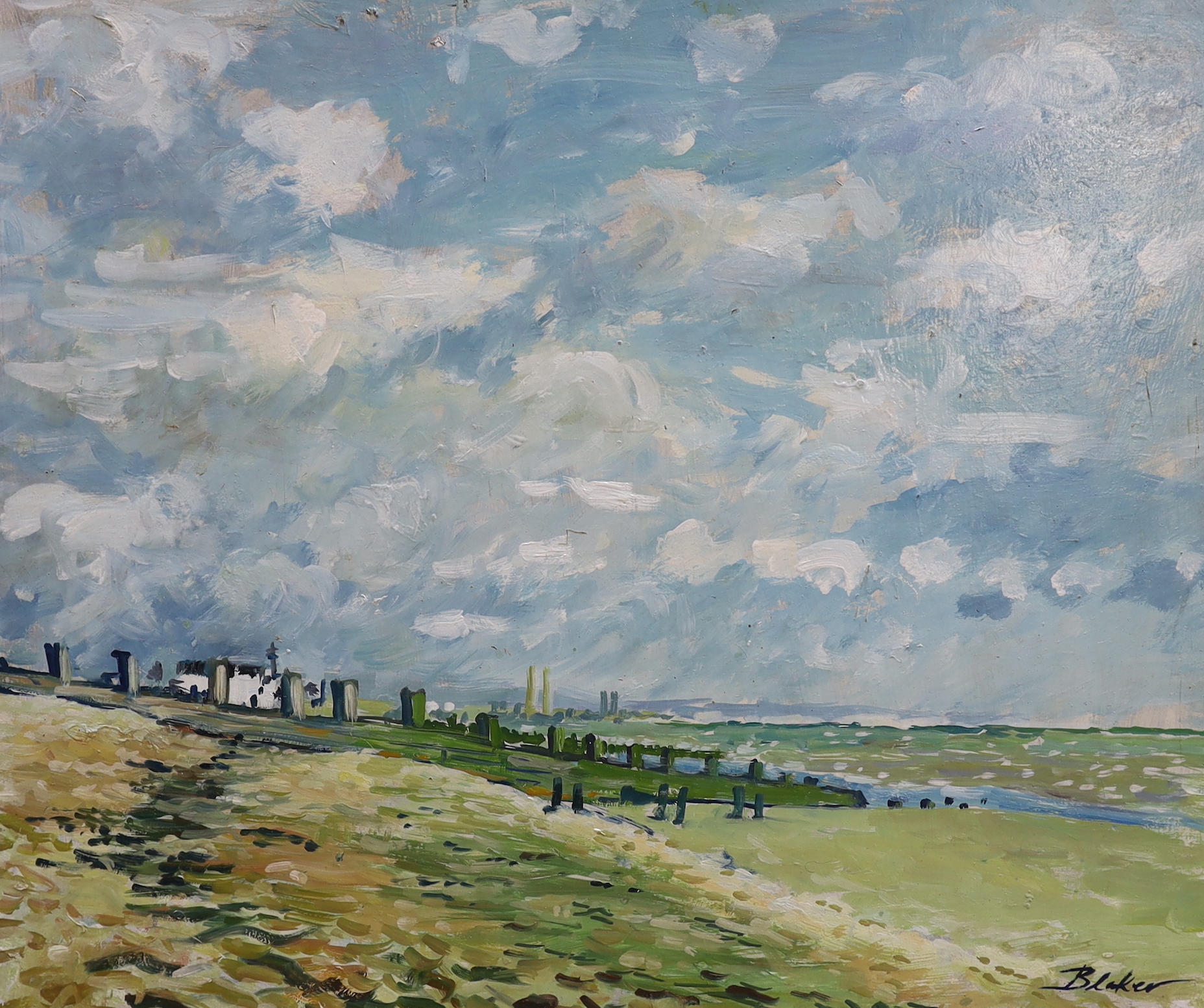 Michael John Blaker (1928-2018), three oils on board, Coastal and beach landscapes, signed, 51 x 61cm, unframed